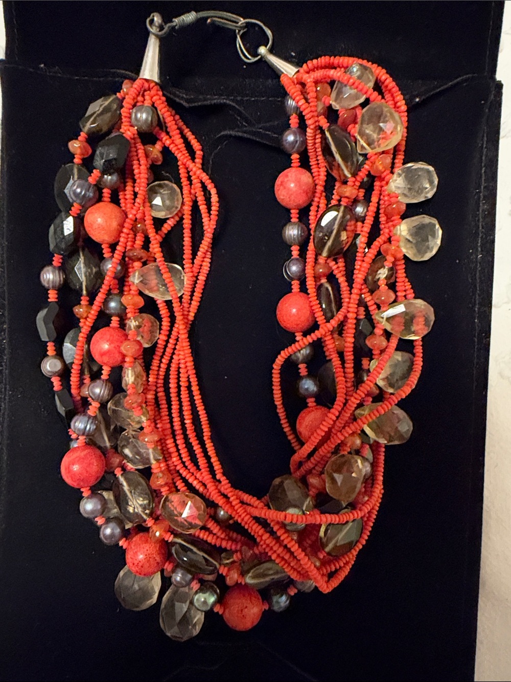 Bold Orange Multi-Strand Beaded Statement Necklace